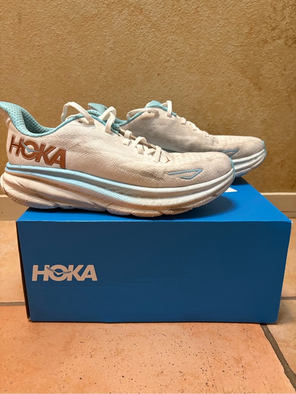 Hoka Women's White & Light Blue Athletic Running Sneakers